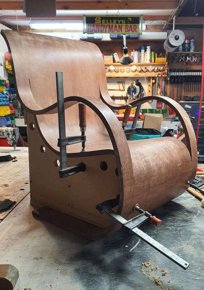 Rare Curvesse plywood chair NZ upholstery & Restoration specialists Furnichur Lake Taupo