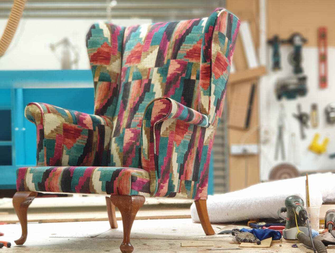 1960s Parker Knoll Mid Century Wing Back armchair upholstery and restoration Furnichur Lake Taupo